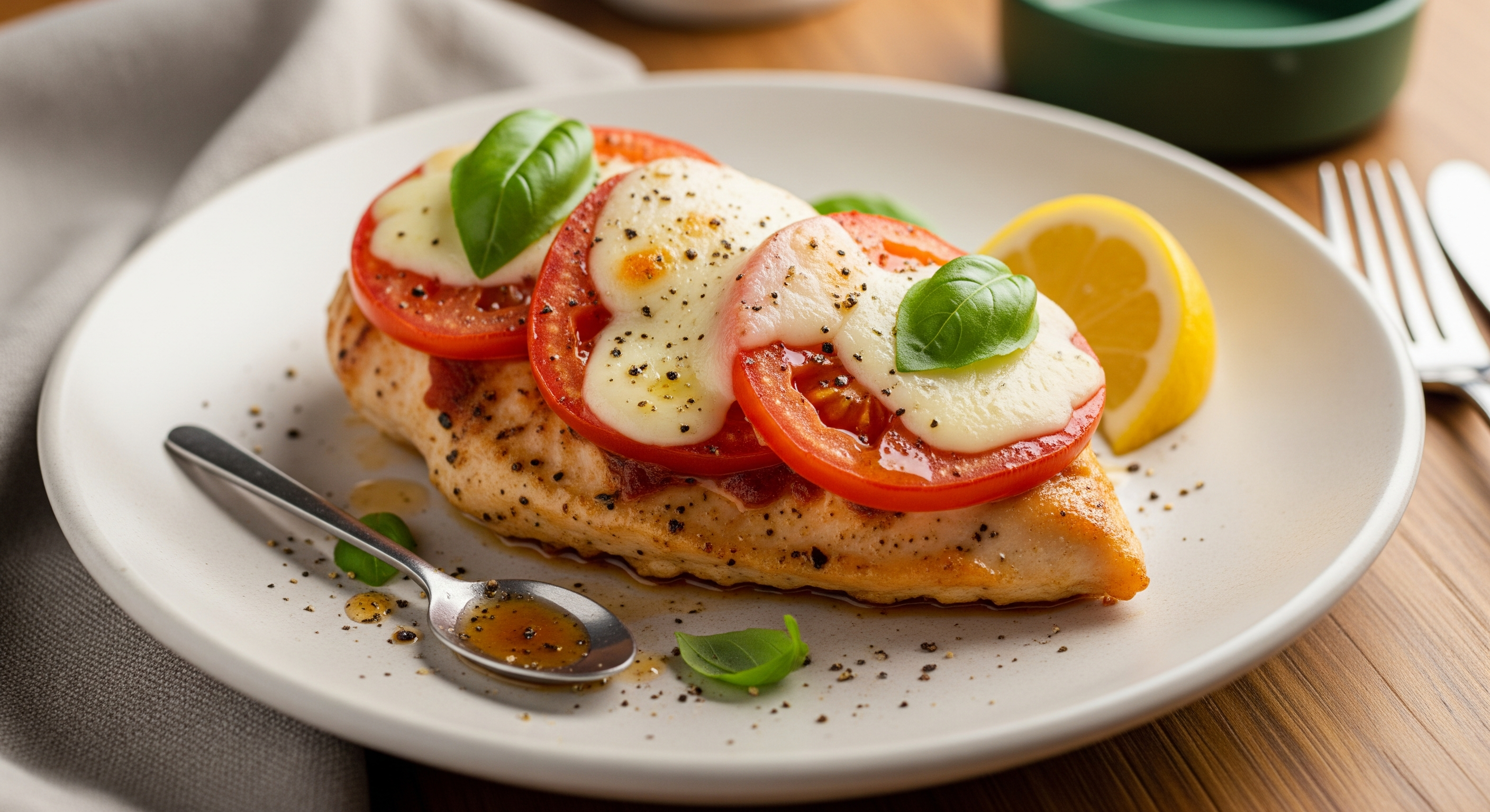 Petto di pollo al forno con mozzarella, pomodoro e basilico