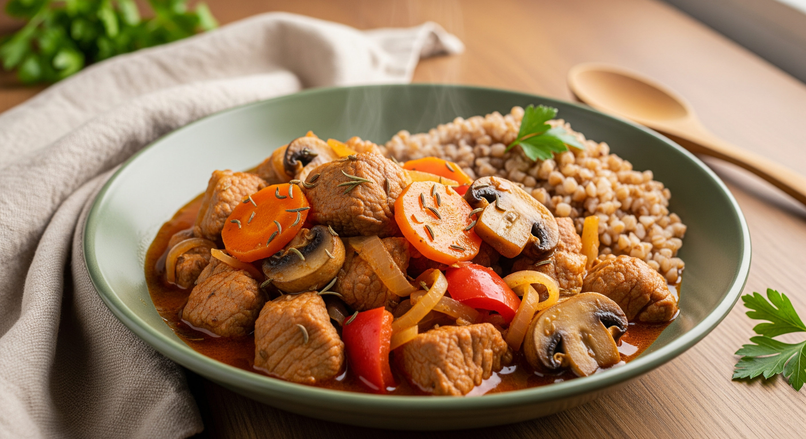 Gulasch di spalla di maiale con verdure e paprika affumicata