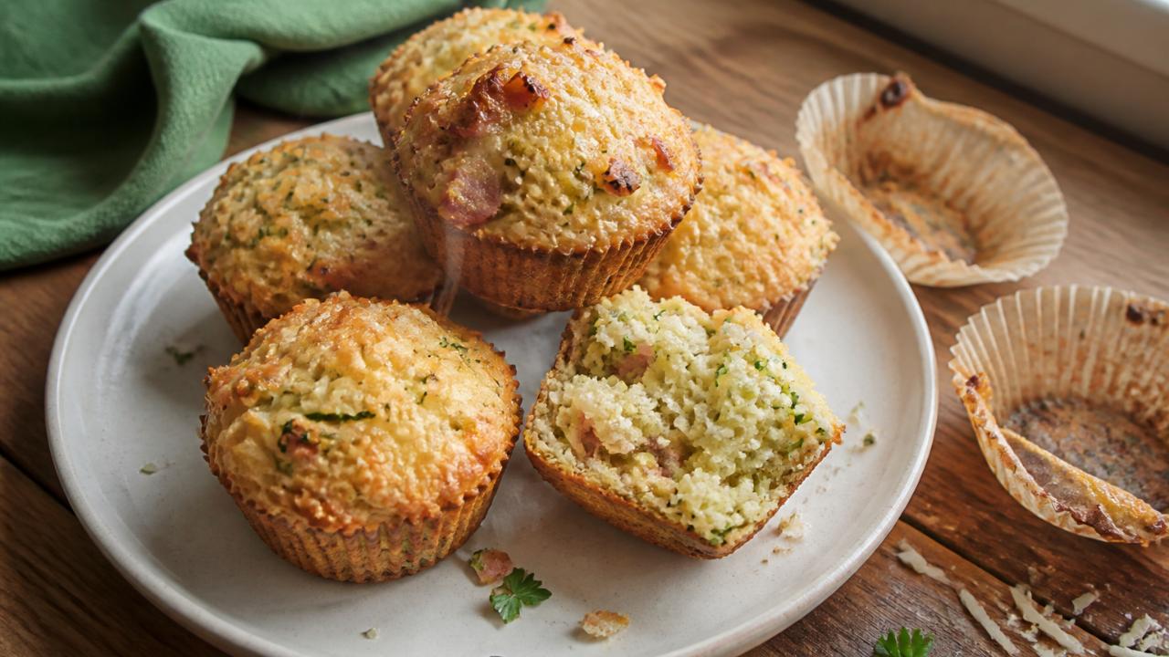 Zucchini muffins with bacon and cheese