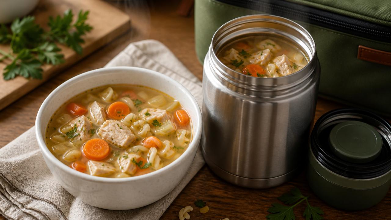 Slow Cooker Chicken Noodle Soup for a Thermos