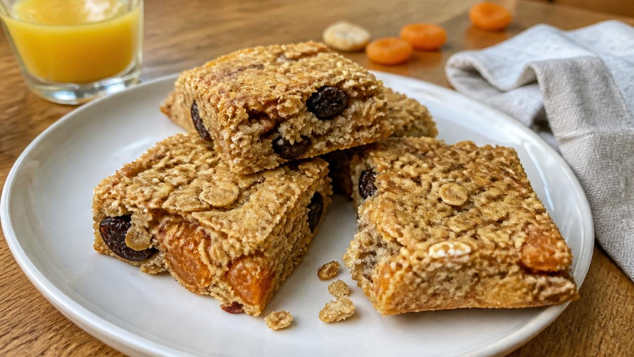 Fruity oat flapjacks with orange juice and dried apricots