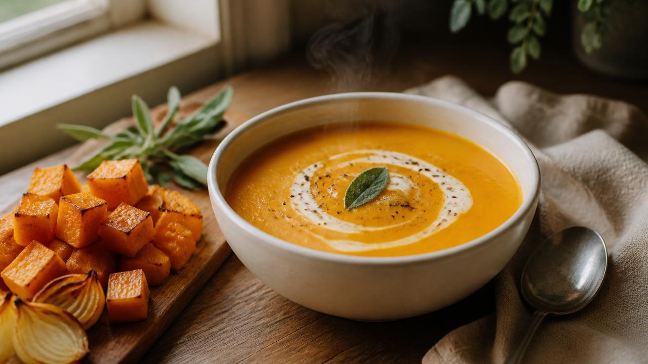 Roasted butternut squash soup with cream