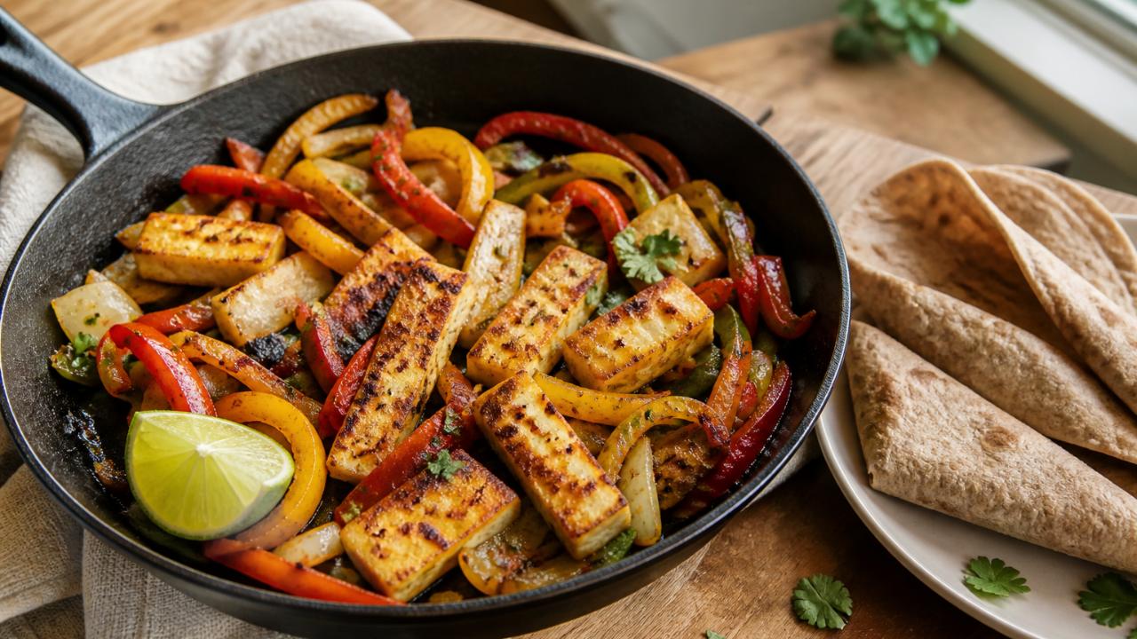 Halloumi fajitas with peppers and onion