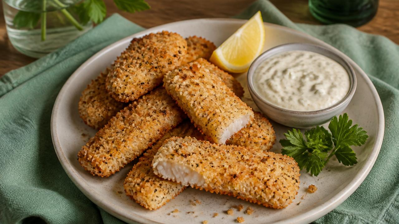 Baked Homemade Fish Sticks with Tartar Dipping Sauce