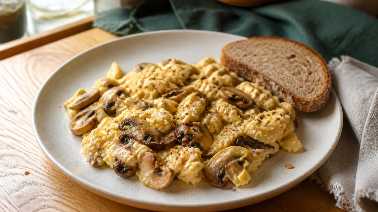 Scrambled Eggs with Mushrooms and Cream