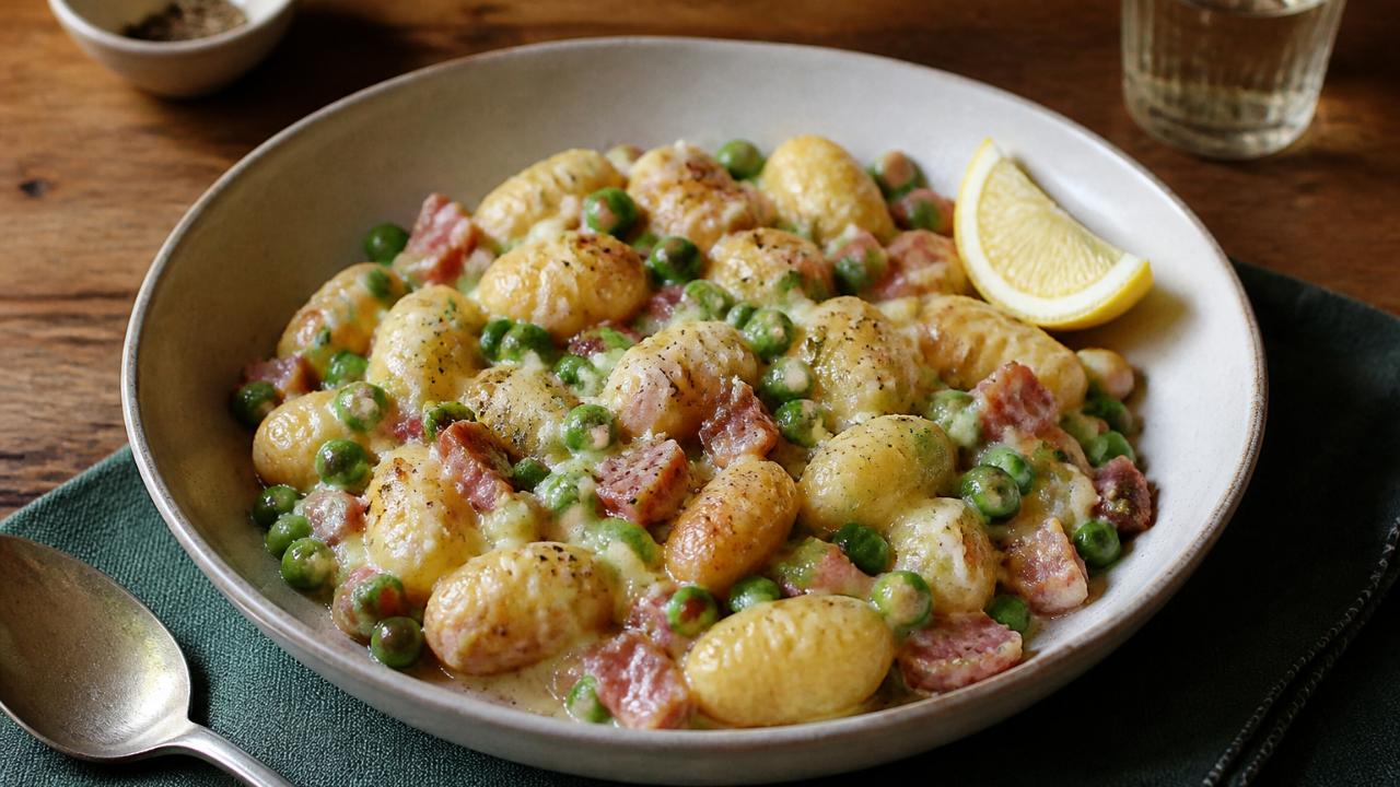One-Pot Gnocchi with Peas and Ham