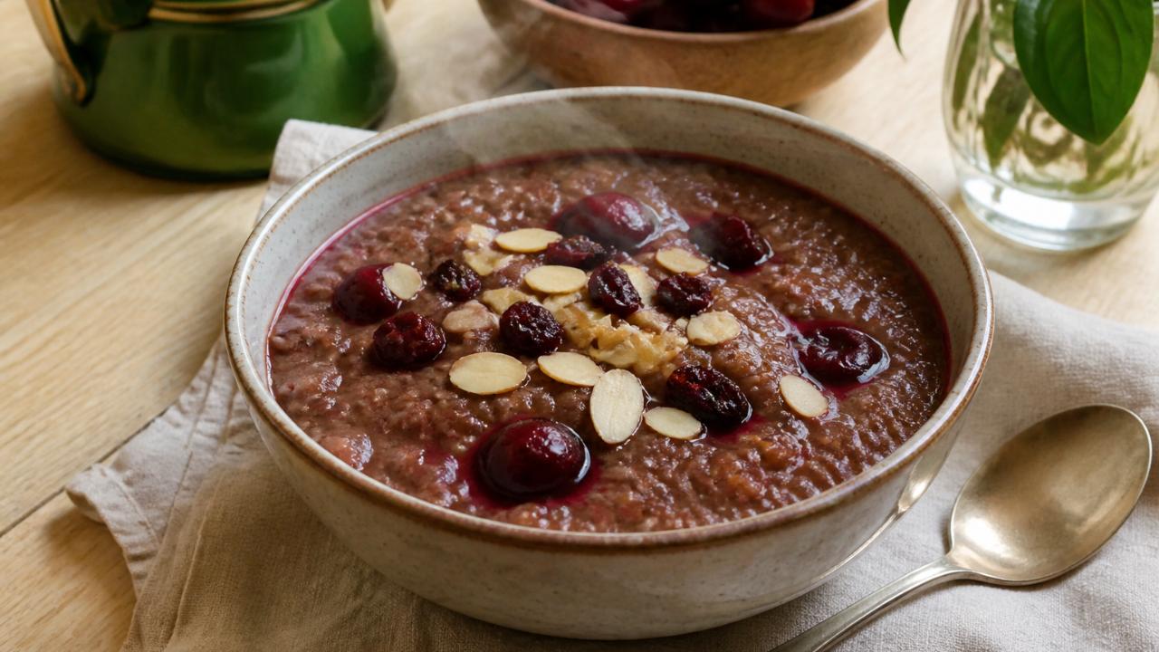 Cocoa millet porridge with cherries