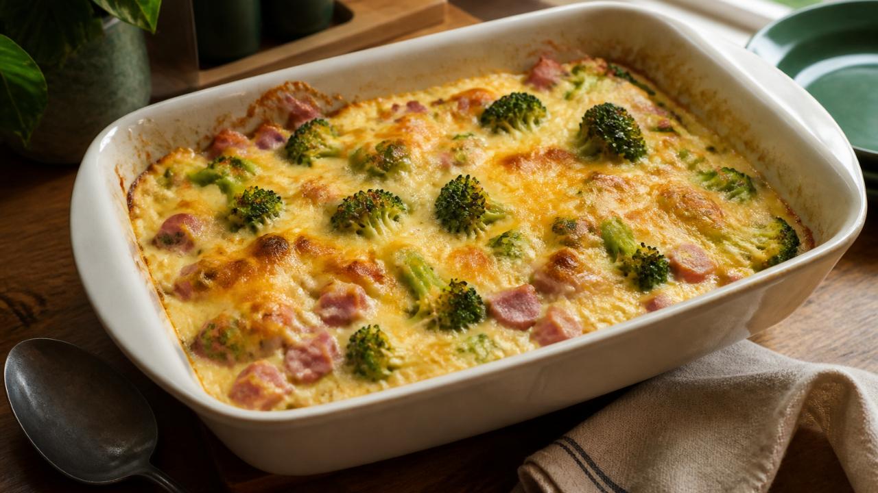 Baked Broccoli with Ham and Cheese