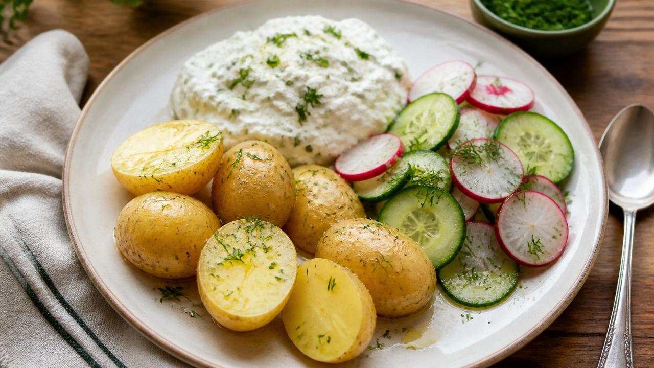 Potatoes with Herb Quark and Cucumber Salad